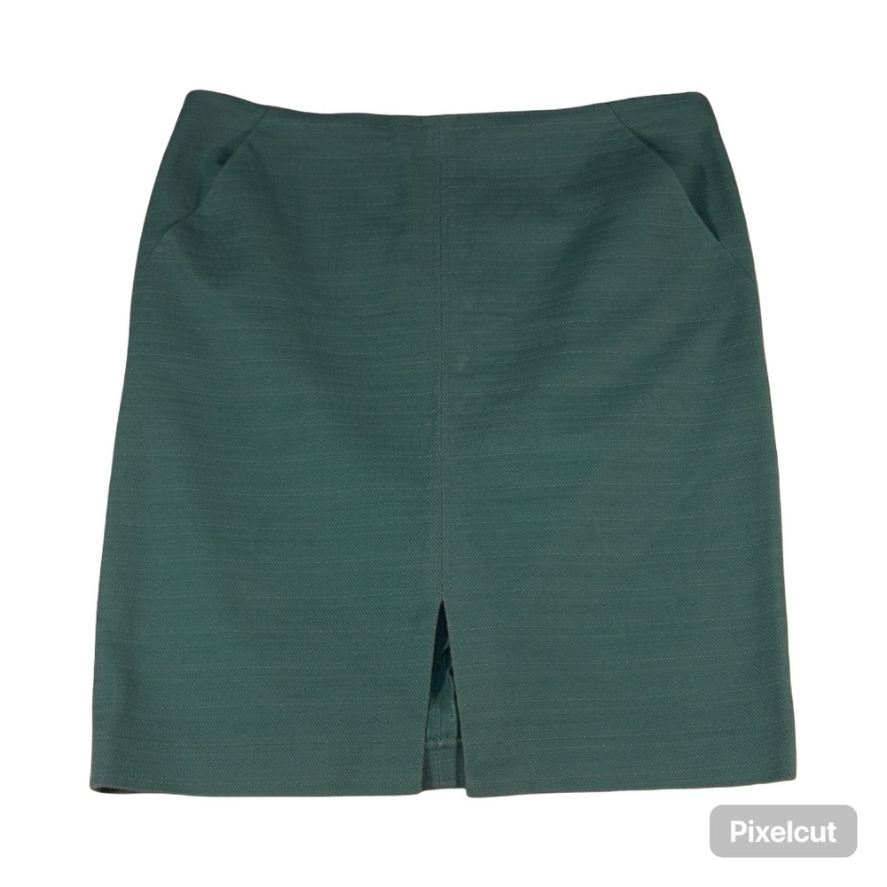 Loft Pencil Skirt Women 14 Teal Green Pocket Pleated Back Zip Career Bodycon Fit